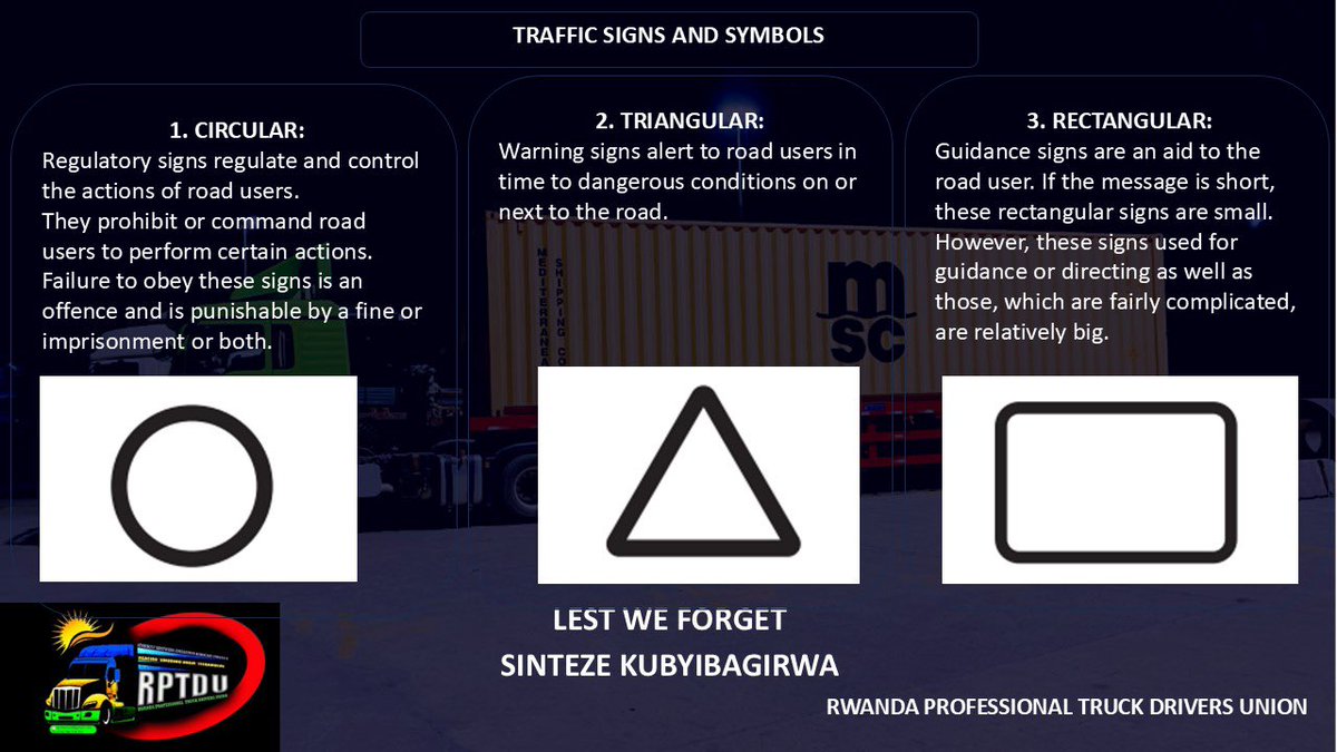 rptdu's tweet photo. Road users remember 

Let’s review some important road signs, symbols, markings and signals.

Drive defensively 
Reach home safely 
Do it again tomorrow 
#gerayoamahoro https://t.co/L410b1XP5b