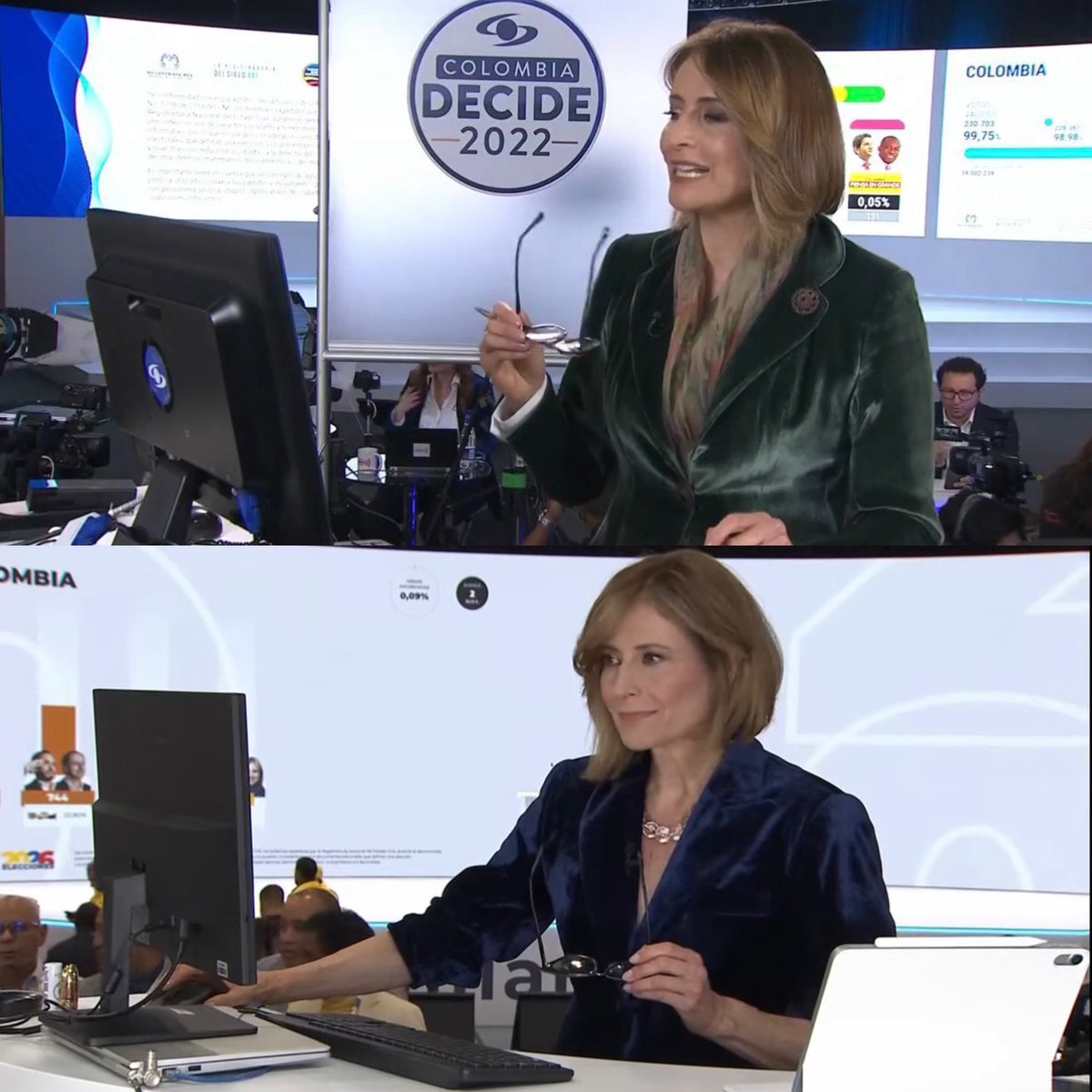 realityscol's tweet photo. Cuatro años después y lo único que ha cambiado es el color del blazer de Malú Fernández. Esa mujer sigue igual de regia e intacta.
#EleccionesColombia2026 https://t.co/mKpi1m2JKr