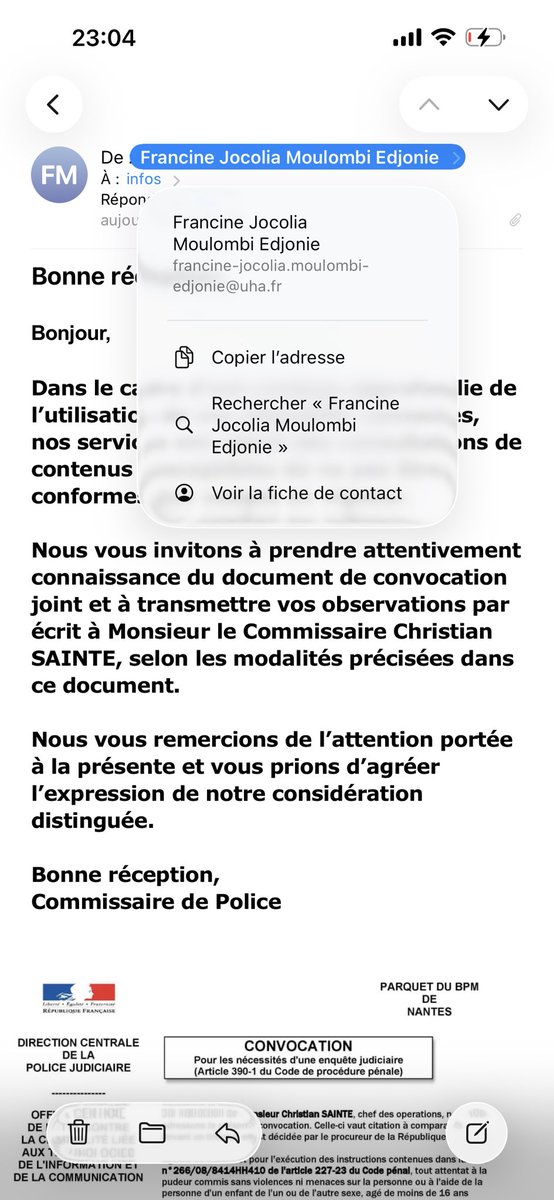 phibshrt's tweet photo. attention à la nouvelle arnaque qui tourne… Si jamais ne répondais surtout pas à ce mail et n’envoyer aucune preuve d’identité. 

Ils se font passer pour la justice des affaires pedo-criminel, de quoi faire panique les mamans 🙁 https://t.co/16Uegu5m2H