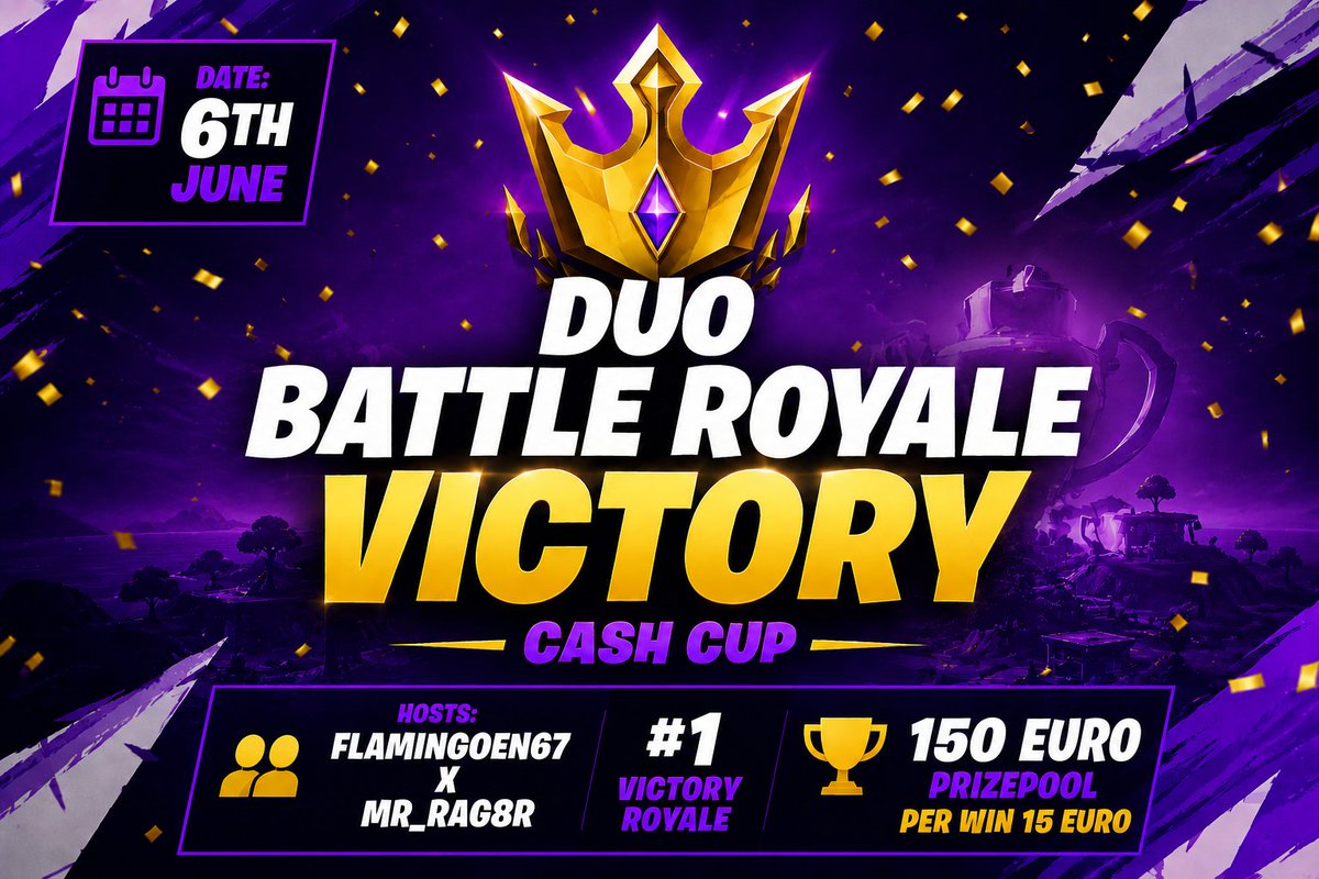 Flamingoen67's tweet photo. HOSTING DUO VCC AT SATURDAY 19.00 PM CET-22.00 PM CET BATTLE ROYALE DUOS VICTORY CUP FORMAT:EACH WIN =15 EURO 10 GAMES
https://t.co/ZIQgCHWgut
https://t.co/GHlAVfaR1A
REQUIREMENTS:
*FOLLOW TWITCH
*JOIN DISCORD AND REACT ON HAND IN ANOUNCMENT
*HAVE A DUO https://t.co/RvPZXdBsQf
