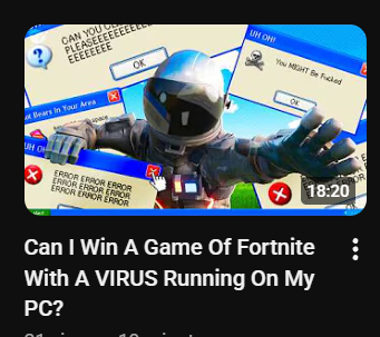 nitr0h2's tweet photo. I posted a video where I coded a virus and played Fortnite with it running 😭 https://t.co/HLfceLhJBU
