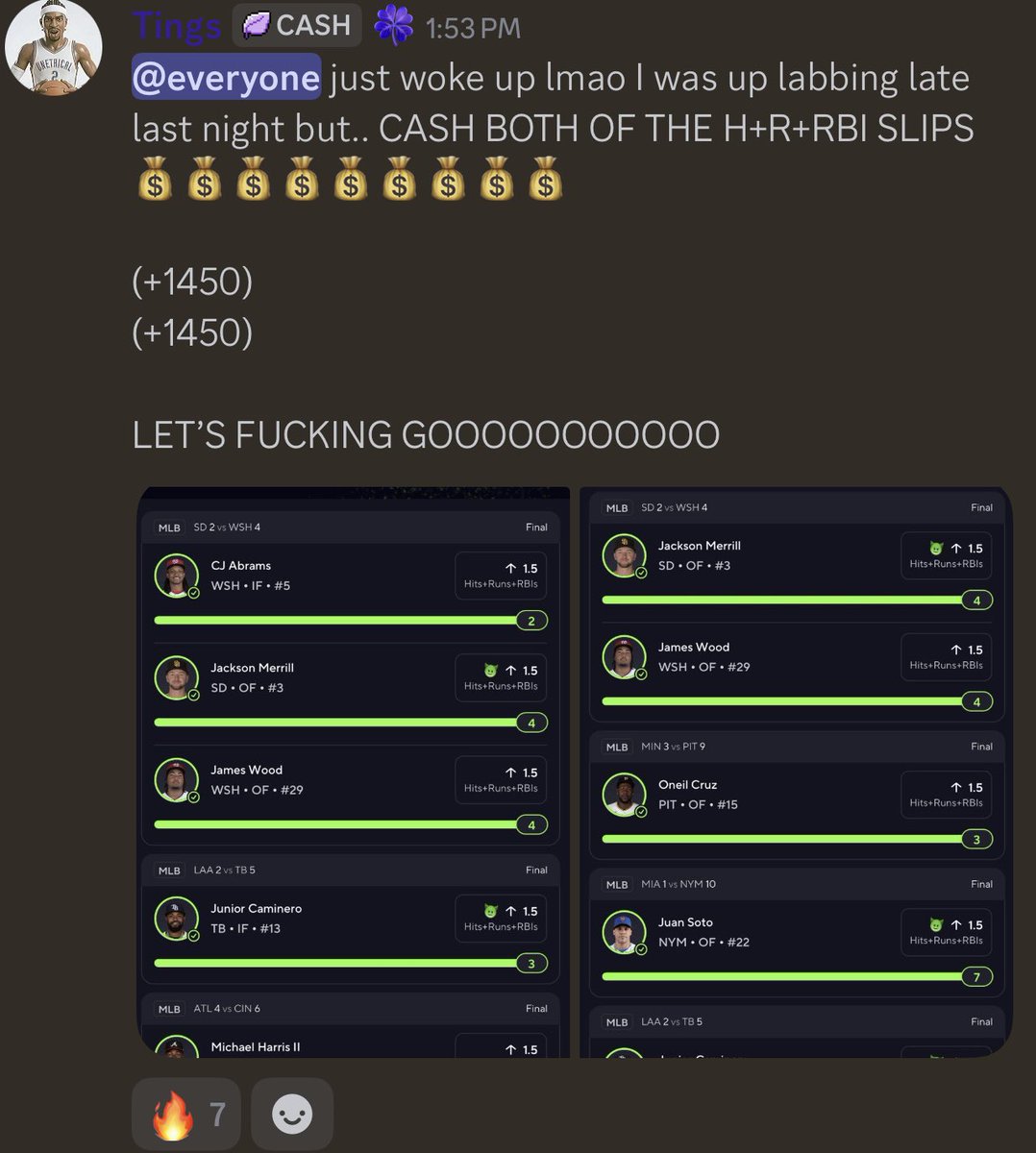 Tingz's tweet photo. we have been cooking the MLB this weekend in the CashOutBoyz Discord ⚾️💰

(+1450)
(+1450)
(+650)

shoutout to my brother @RjBeenDat for the opportunity, it’s been up ever since 🤞🏽

link below to join for all of my plays ⬇️

https://t.co/qOrCPVeBLw https://t.co/a4f2WWKQ0a