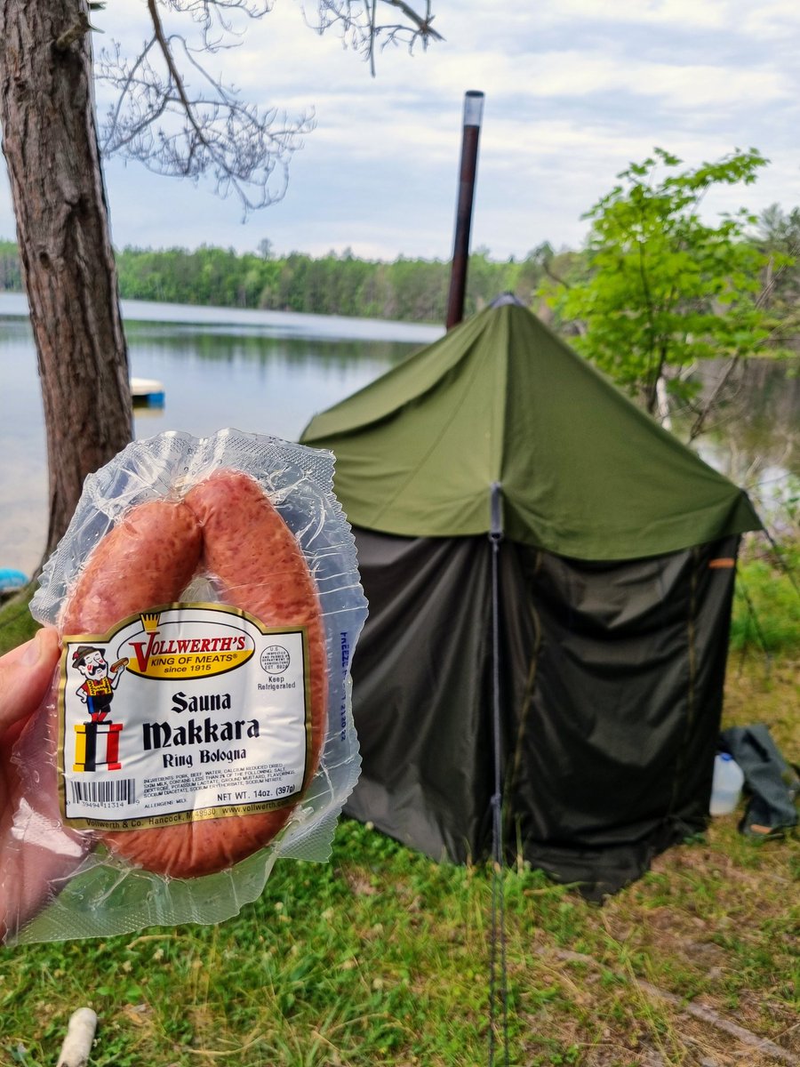 WellmanAlex's tweet photo. @cornu__copia Me with my tent sauna and some local makkara. https://t.co/hqxAJMR7jV