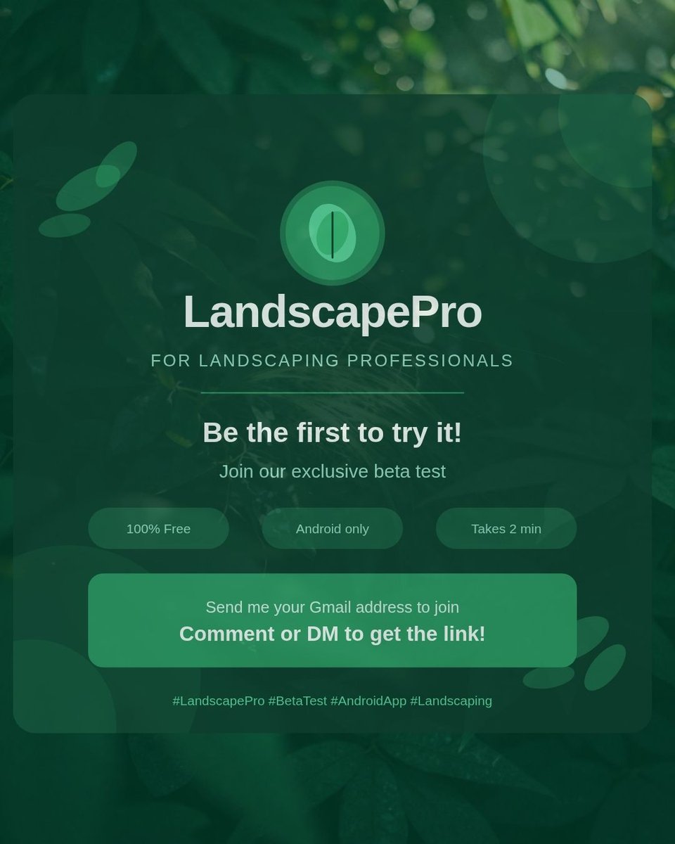 apolomaz's tweet photo. 🚀 Launching my Android app LandscapePro soon — need beta testers!
Drop your Gmail in the replies and I'll add you + send the link. Android only, takes 2 min!
RT appreciated 🙏 #AndroidDev #BetaTest #AndroidApp #Landscaping #LandscapePros https://t.co/LrWoE9ismF