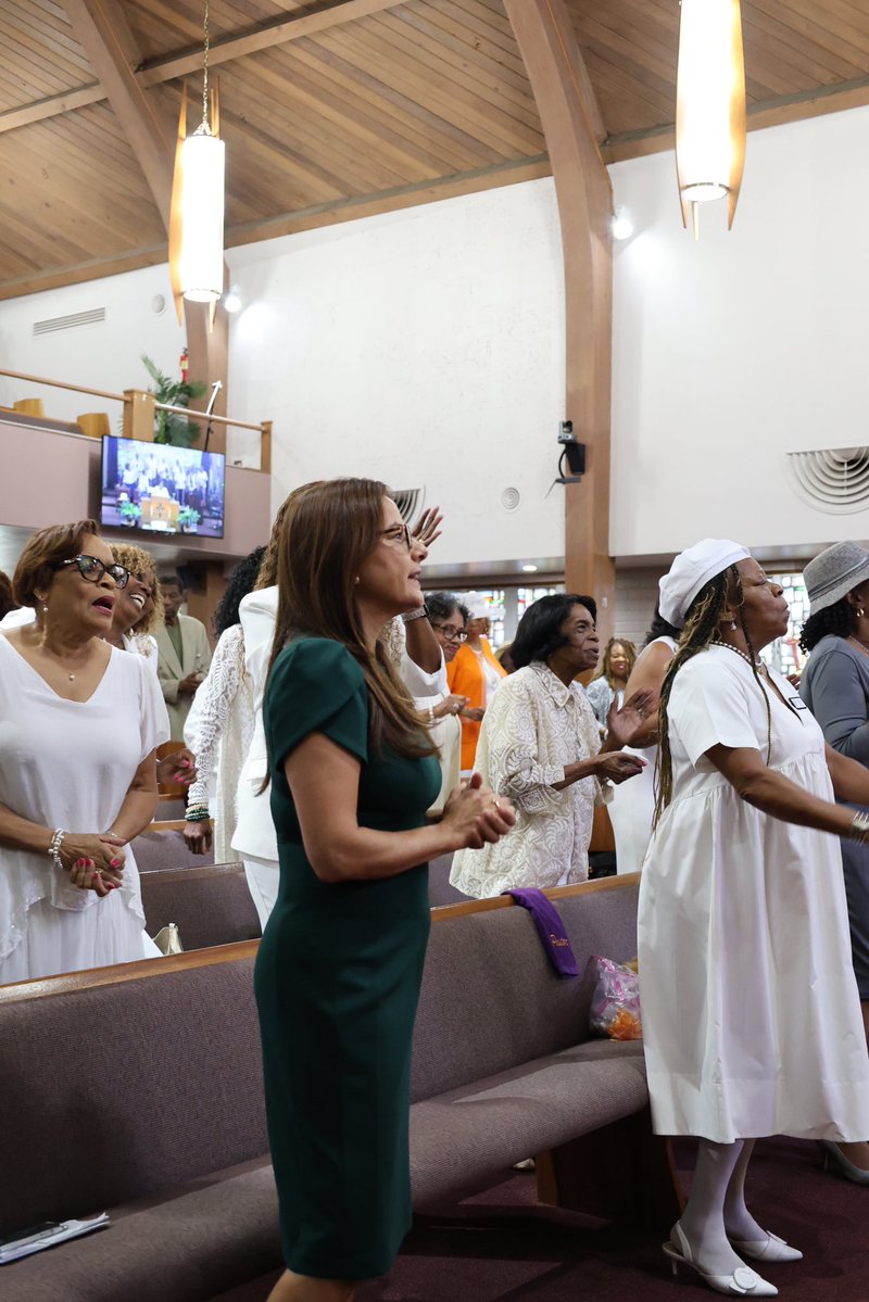 RepBarragan's tweet photo. An honor to worship at the New Philadelphia AME Church this morning. Thank you Pastor Darryl Walker and the congregation for your warm welcome and commitment to our community.

People shed blood and died for the right to vote. The assault on the Voting Rights Act is a danger to us all. We will continue the fight for fair representation and access to vote across the country.

Thank you to New Philadelphia AME for being a pillar of faith, justice, and civic engagement in North #LongBeach.