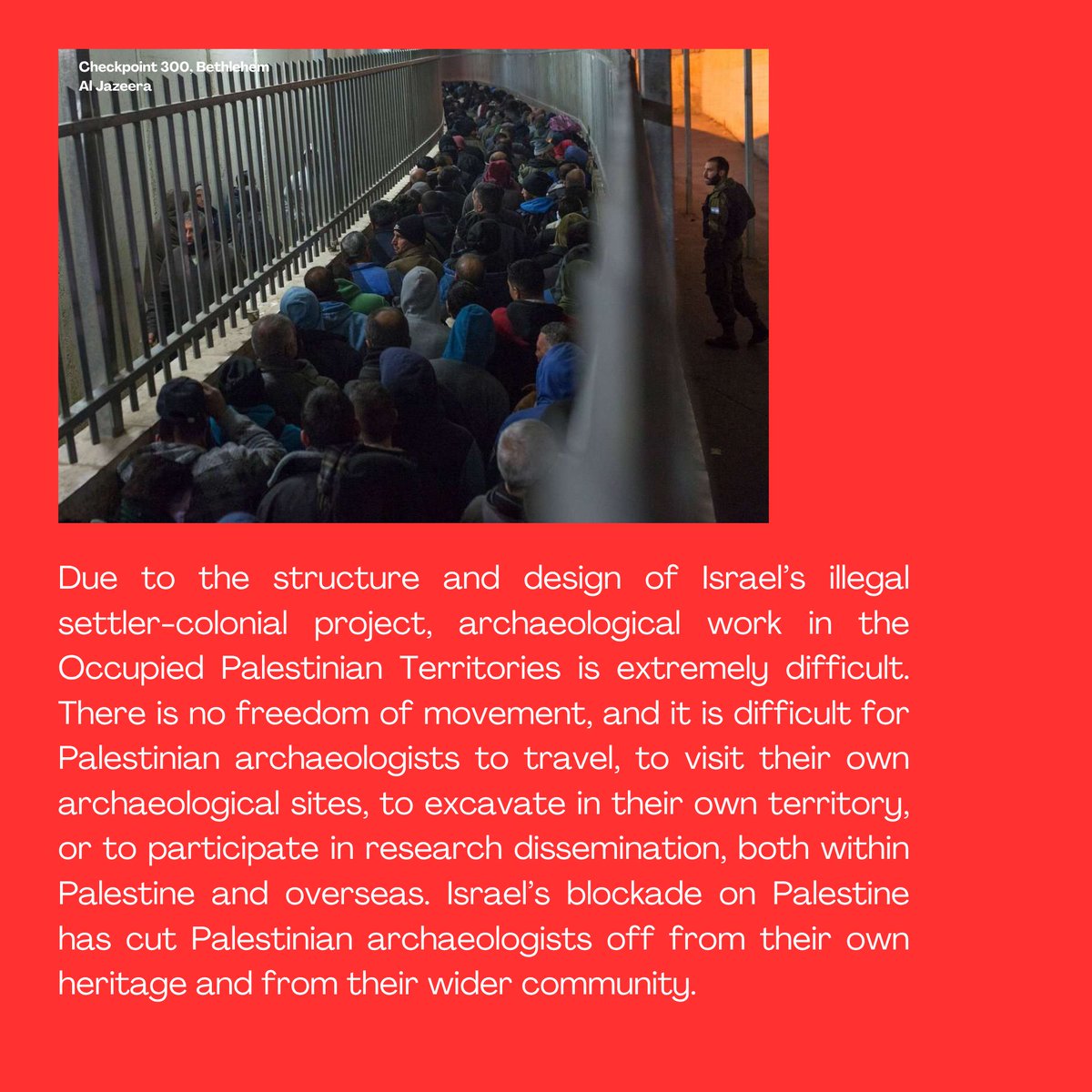 AAAArchaeos's tweet photo. In this final Nakba post, we illustrate the ways israel and its apartheid system frustrate the work of, and take the lives of, the true custodians of the region’s cultural heritage—our Palestinian colleagues. Full slides in bio #nakba #archaeology https://t.co/WS9jXEYFgc