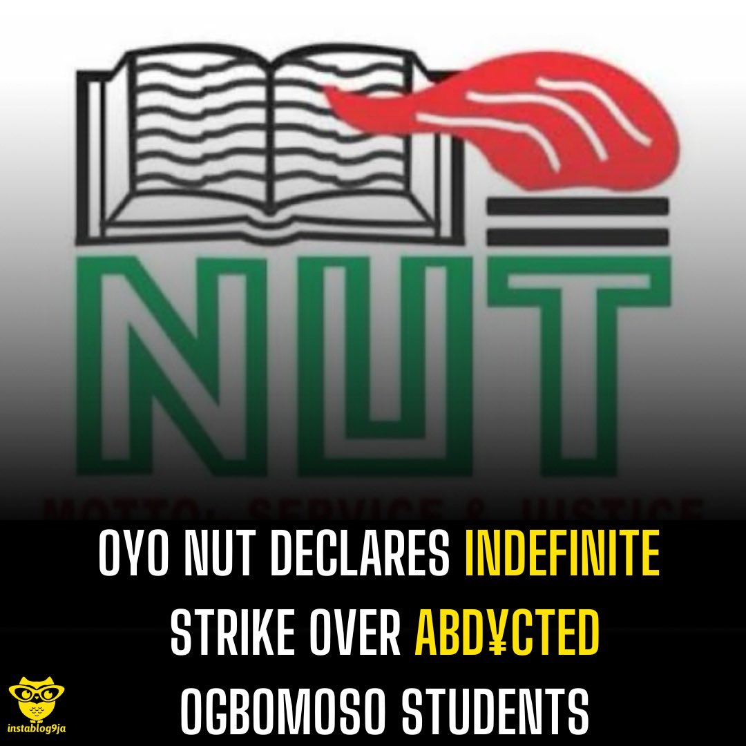 mickyjay217's tweet photo. Oyo NUT declares indefinite strike over abd¥cted Ogbomoso students

The national leadership of the Nigeria Union of Teachers has declared an indefinite strike in Oyo State following the continued captivity of teachers and students k+dnapped in Oriire Local Government Area. https://t.co/8DqPEsB1rA