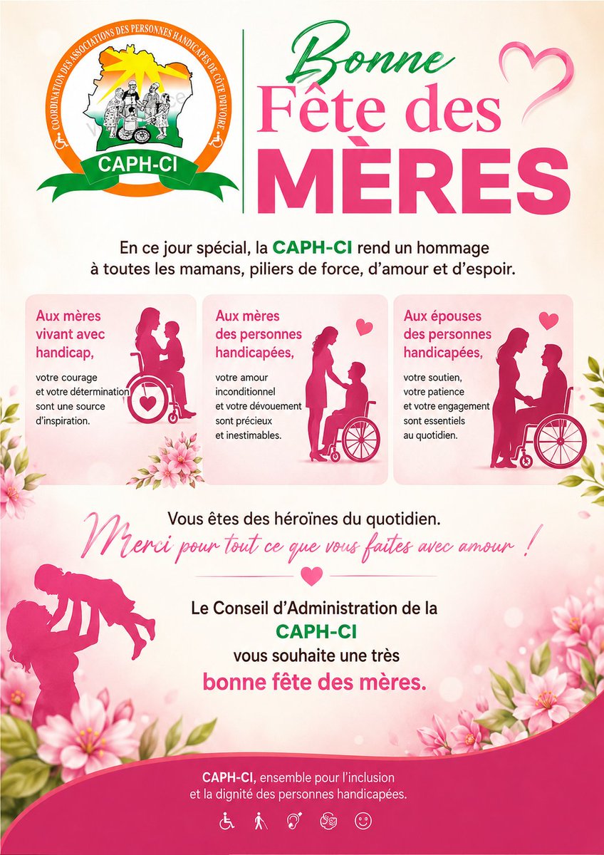 caphci's tweet photo. #BonneFeteDesMeres
#FeteDesMeres2026
#CAPHCI
#Handicap
#Inclusion
#DroitsDesPersonnesHandicapees
#MamansExtraordinaires
#MeresHandicapees
#MeresDesPersonnesHandicapees
#EpousesEngagees
#AmourEtResilience
#Solidarite
#EgaliteDesChances
#Accessibilite
#Autonomisation
#LeadershipFem https://t.co/zQXAhvhka1