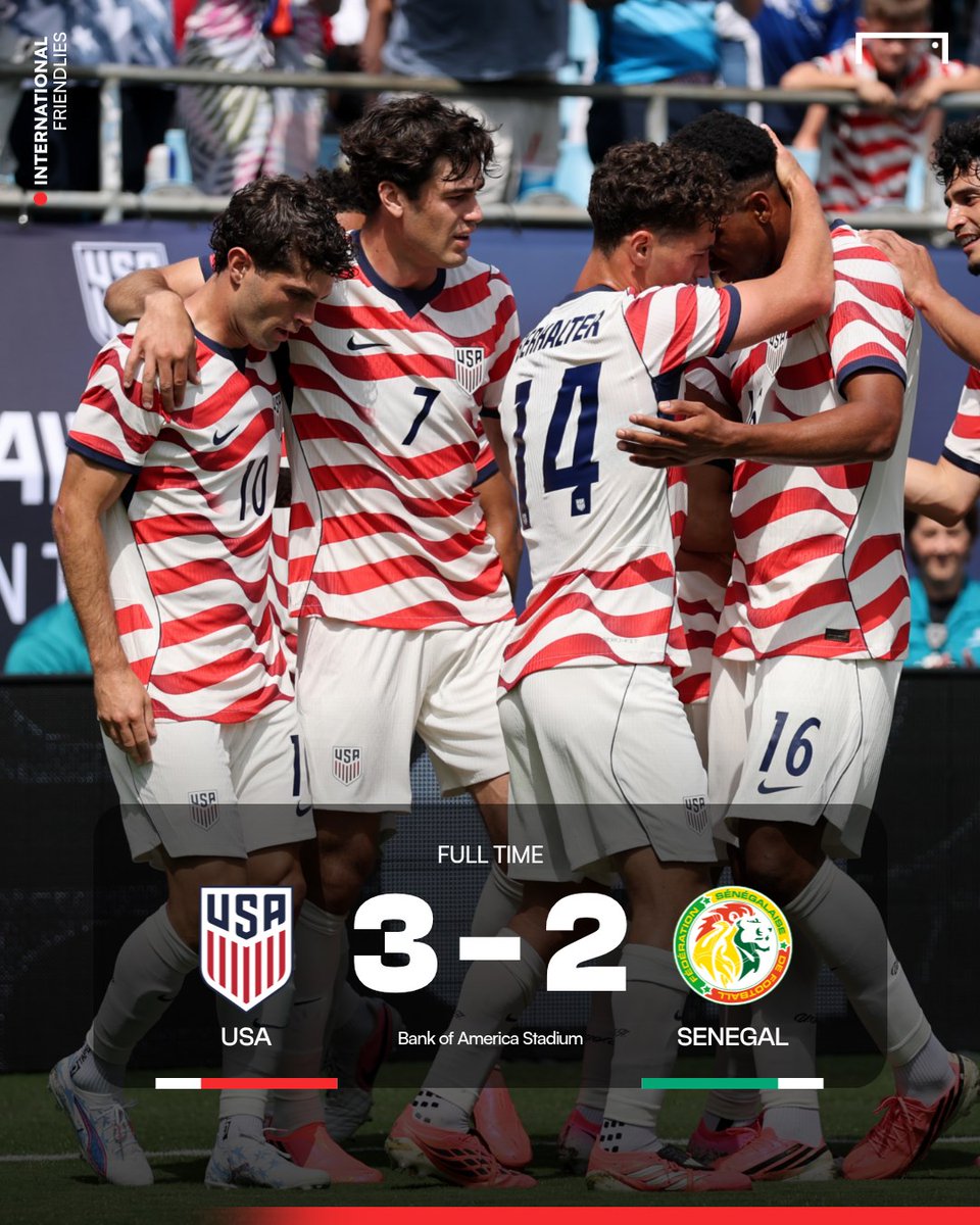 Goal_TH's tweet photo. #FT คริสเตียน พูลิซิช ยิง 1 จ่าย 1 ในเกมอุ่นเครื่องที่ สหรัฐอเมริกา ชาติเจ้าภาพฟุตบอลโลก 2026 เฉือนชนะ เซเนกัล

#GOALThailand #ฟุตบอลทีมชาติ #ฟุตบอลต่างประเทศ #USASEN https://t.co/4RcS5ooV1m