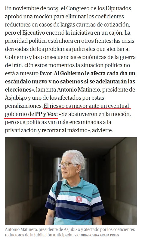 ElDelCupon's tweet photo. El jefe de la asociación de estos jubilados, Asjubi40, Antonio Matinero, reconoce que el Gobierno se niega a subir esas pensiones.

Y afirma que con PP y VOX estarían peor: "privatización y recortar al máximo".

O es un ignorante o es un izquierdoso y, por tanto, miente.

3/4 https://t.co/sgkbcaGo87