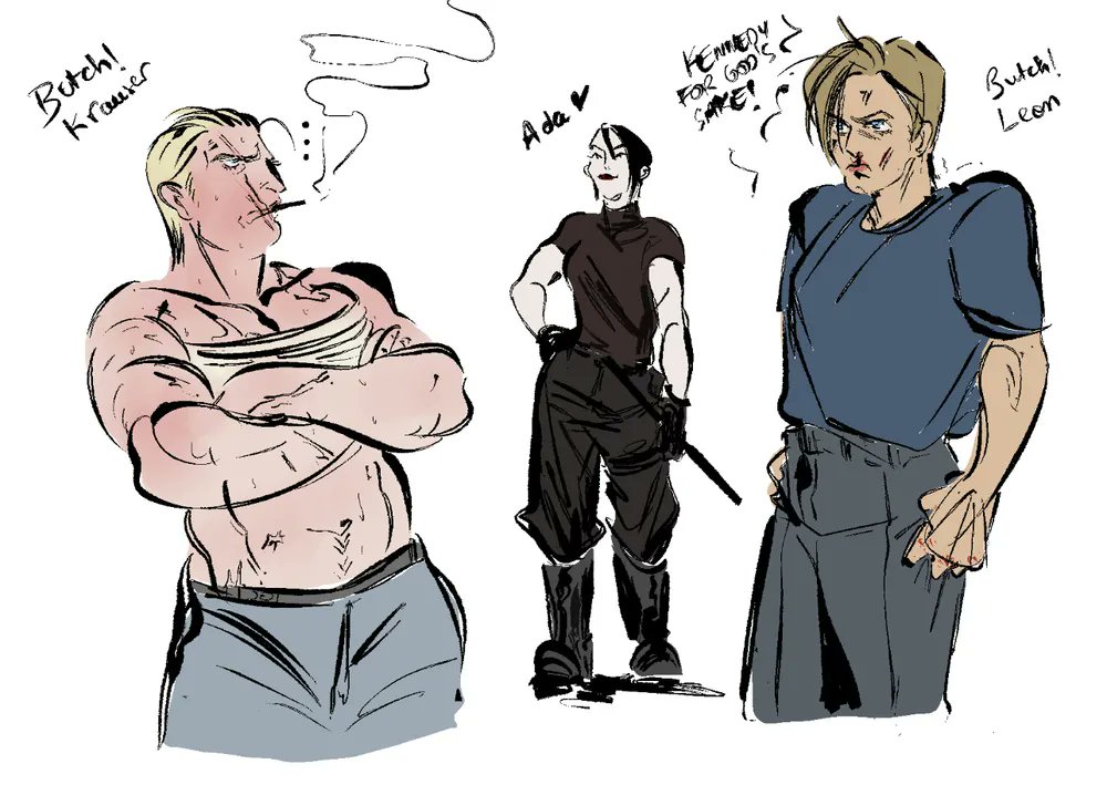 hokaguteatime's tweet photo. ♀️📷Butch! Ada/Krauser/Leon 

Leon‘s in trouble,  in more ways than one 🤭

#akreon  #AdaWong #REBHfun #LeonKennedy #JackKrauser #バイオハザード https://t.co/WycoqJE6uQ