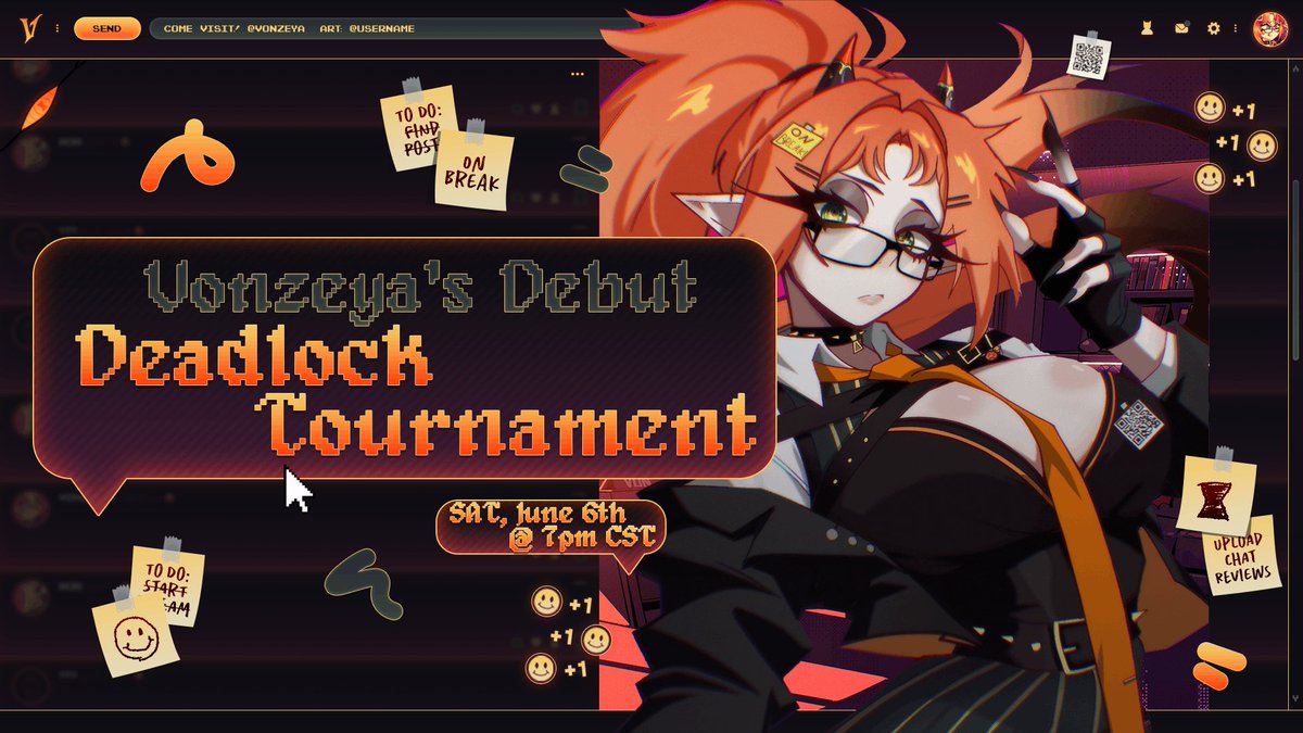 Vonzeya's tweet photo. ‼️ATTENTION ANNOUNCEMENT‼️

If you like Deadlock, come check out the amazing teams competing for absolutely nothing in a for fun tournament at my debut next week!🤪 Team banners below!⬇️

📅: 06/06/26
⏳: Debut @ 6pmcst &amp; Tournament @ 7pmcst
📰: @/yoyoyammi
🎨: @/junoelise161 https://t.co/2CGIgRBzD6