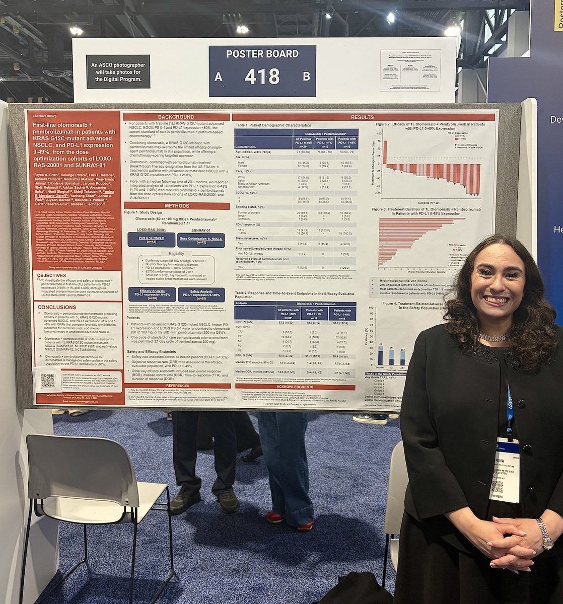 MSKCancerCenter's tweet photo. Today at #ASCO26: MSK early drug development specialist @YoninaMG shared her poster "First-line (1L) olomorasib + pembrolizumab in patients with KRAS G12C–mutant advanced NSCLC, and PD-L1 expression 0–49%, from the dose optimization cohorts of LOXO-RAS-20001 and SUNRAY-01." https://t.co/aapETEKOiq