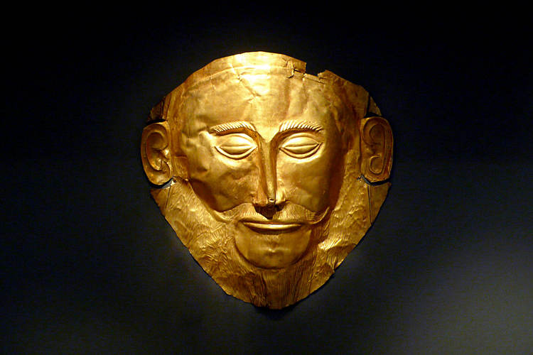 whencyclopedia's tweet photo. 👑 The so-called death mask of Agamemnon - the king of Mycenae in Homer's Iliad. Gold funeral mask from Grave Circle A, Mycenae (mid-16th century BCE).

The mask in fact predates Agamemnon by 400 years but nevertheless remains solid evidence of Homer's description of Mycenae as 'rich in gold'. (National Archaeological Museum, Athens).

📷 Photo by Xuan Che.

#Agamemnon #History #AncientHistory #Mycenae #AncientGreece