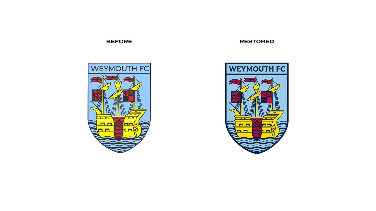 MDill38's tweet photo. One of the main parts of helping out my hometown team was restoring its crest. 

We discovered the club had 3 different versions in use. 1 without name, 2 with (F.C. and FC) and none had the original source vector, only a live traced PNGs.

It is important that the club had the vector to be able to accurately reproduce in large and small formats and across print and digital. It was important that they had a crest that would look the same across everything it does so it was redrawn and now the club can create with it, consistently, as they wish.