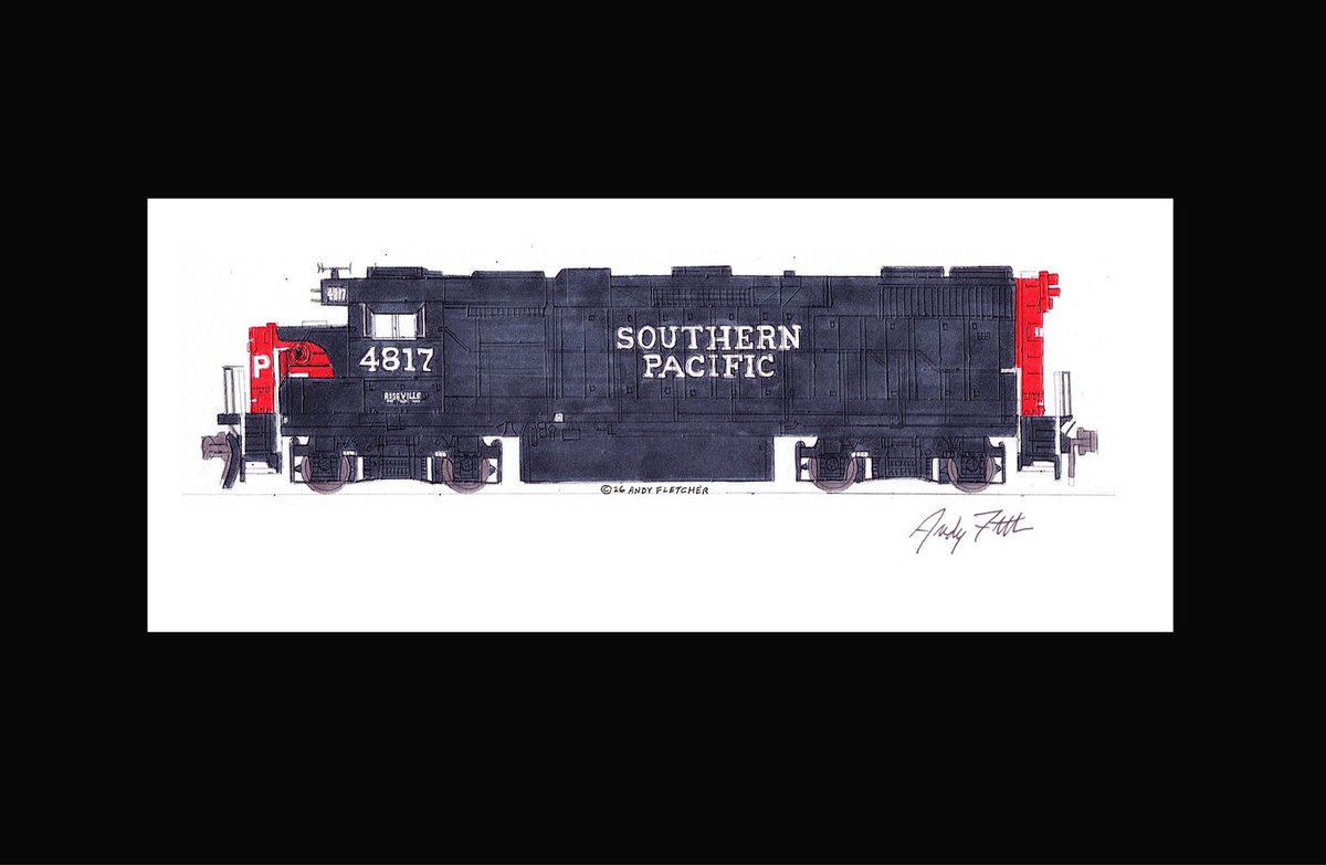 CustomTrains's tweet photo. Today I drew Southern Pacific GP38-2 4817. I used to see SP GP38-2s on the local train in Davis and Woodland. I am also working on a new Southern Pacific poster and magnet set. https://t.co/IFKYqGyCzh