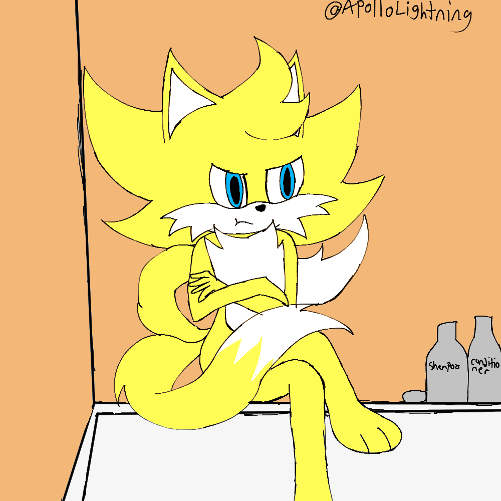 ApolloLightning's tweet photo. decided to draw Charlie and Ryder after a long time. even when taking a relaxing bath Ryder will always be stoic and tense. #MobianOC https://t.co/bvS2LkgMIn