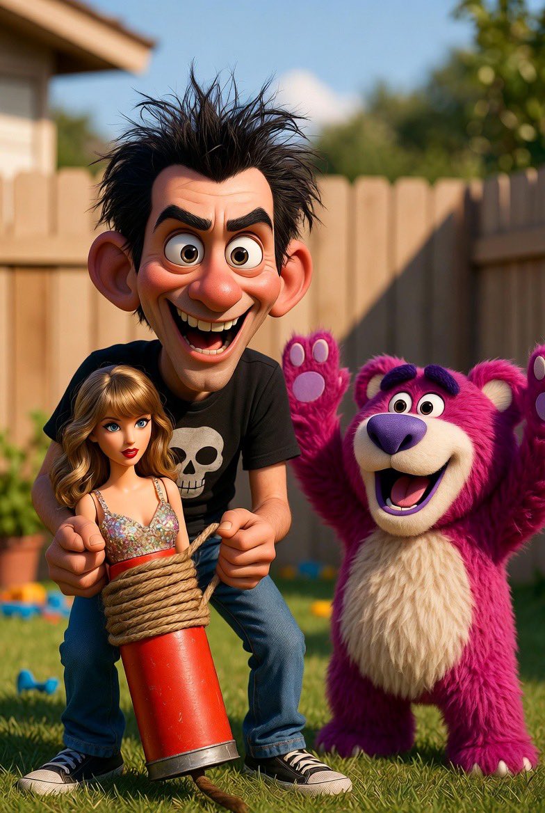 Kodybod's tweet photo. @people Please, God no we don’t want #GaylorSwift in the new Toy story if this is the case there’s a leaked scene where apparently Sid makes a return and he straps a Taylor Swift like doll to a stick of dynamite like in Toy story one when he blew up a combat Carl doll. https://t.co/wQKwxnysee