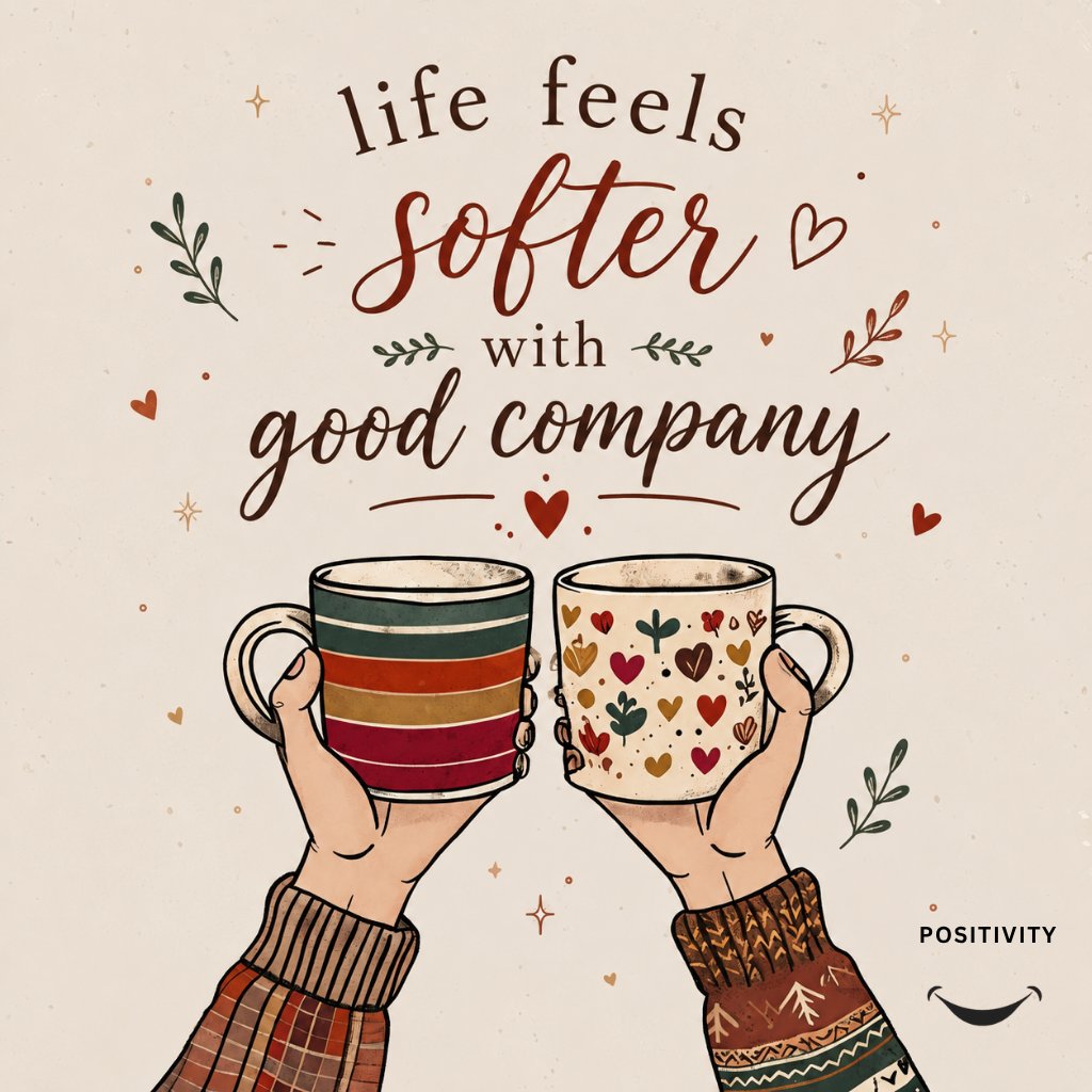 PositivitySaid's tweet photo. Some people feel like peace in human form 🤍
The right company doesn’t drain you, confuse you, or make you feel alone. They make ordinary moments softer, warmer, and easier to carry.
A shared laugh, late-night talks, coffee together, silent understanding… those little things become the memories that heal us the most ☕✨

Protect the people who make your heart feel safe. They are rare. 🌿

Tag someone you’re grateful to share life with 💛