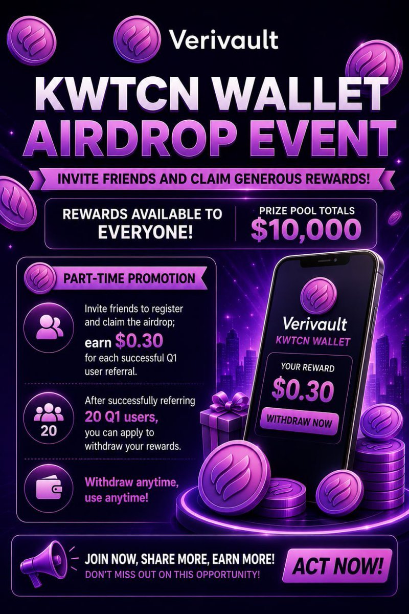 Sentrygem's tweet photo. Join the KWTCN Wallet Airdrop Event!
Earn $0.30 for every successful referral and unlock rewards as your network grows.
💰 Reward Examples:
• 20 referrals = $6
• 50 referrals = $15
• 100 referrals = $30
• 200 referrals = $60
• 300 referrals = $90

✅ No earning limit
✅ Withdraw rewards after reaching 20 valid referrals

📲 Download App:
https://t.co/BNI2AWBpgc
must use this code:  OBKJS9

📸 Send  dm @Evander5711 on telegram a screenshot of your total referrals to claim rewards
