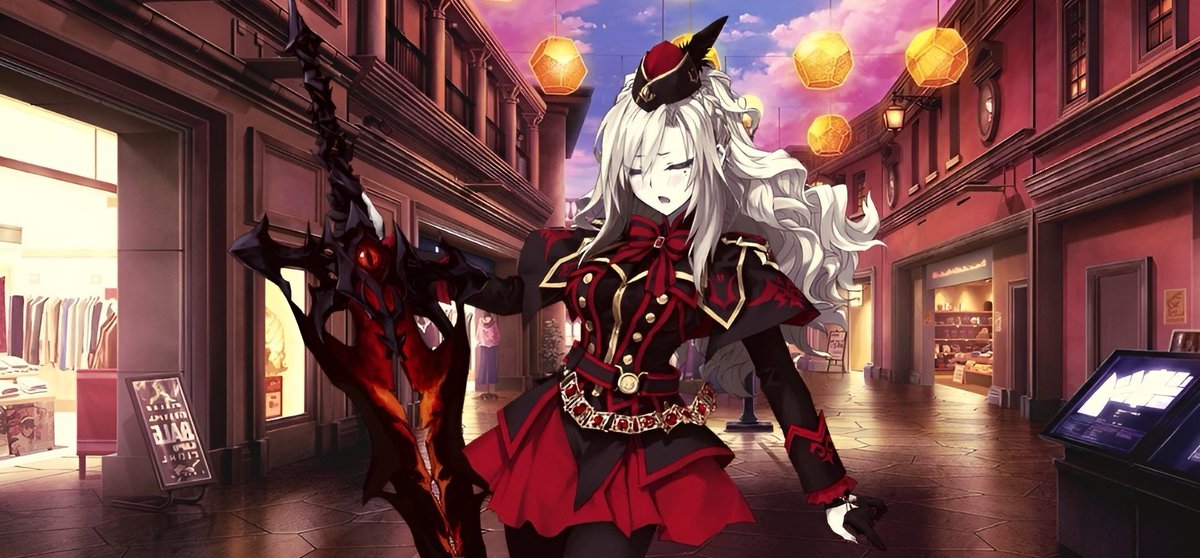 CursedBalmug's tweet photo. The Berserker would be found in one of her favorite places: the mall. It had many commodities that her own time couldn't provide.

"Blue looks better..." https://t.co/FtqaTBM4bu
