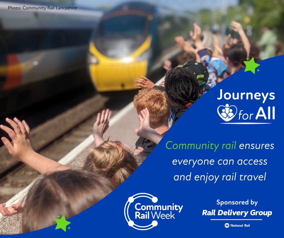 CommunityRail's tweet photo. The big day is finally here!

It’s #CommunityRailWeek, sponsored by @RailDeliveryGrp 🎉

Stay tuned as we celebrate the vital role #CommunityRail plays in fostering inclusion, strengthening local connections and ensuring everyone can access and enjoy rail travel🫶 #JourneysForAll https://t.co/Cd6JpVcNZp