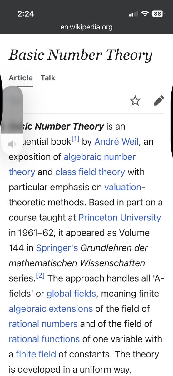 QiaochuYuan's tweet photo. andre weil wrote a book called “basic number theory” which to a normal person would mean an introduction to modular arithmetic or something but for weil apparently meant an introduction to class field theory, the graduate-level crowning jewel of algebraic number theory

incidentally this is the field of mathematics that the golod-shafarevich towers that feature in the recent openAI disproof of the erdos unit distance conjecture come from; this is probably the most attention that class field theory has ever gotten