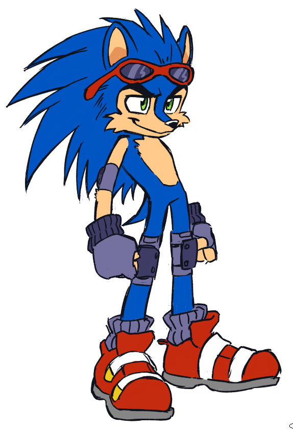 JessieMorg29303's tweet photo. Imagine they bring back Archie Sonic and he looks like this

I'd buy it.
I did Sonic but with the Felidae/Wolf Pack design philosophy. Take the cartoon and add just enough animalistic elements back in to where it retains its coolness but isn't rubberhose anymore. Every time I see someone do a "realistic" Sonic, they tend to add too many hedgehog elements and it winds up being more cute than cool. 
For mine, Hedgehogs have round ears, so I gave his more of a curve, because if I made them fully round, he would lose some edge. Instead of making the face fully tan, I kept the stripe down the nose blue to keep that visual separation between the eyes that the brow would usually give you.

I gave him the sunglasses because his forehead looked too blank without them.