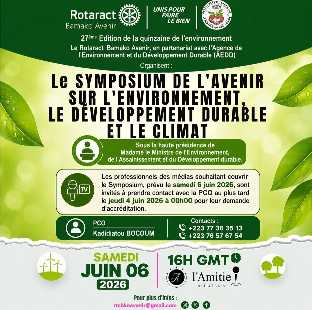 avenir_bamako's tweet photo. 𝗦𝗬𝗠𝗣𝗢𝗦𝗜𝗨𝗠 𝗗𝗘 𝗟’𝗔𝗩𝗘𝗡𝗜𝗥 𝗦𝗨𝗥 𝗟’𝗘𝗡𝗩𝗜𝗥𝗢𝗡𝗡𝗘𝗠𝗘𝗡𝗧,
𝗟𝗘 𝗗𝗘́𝗩𝗘𝗟𝗢𝗣𝗣𝗘𝗠𝗘𝗡𝗧 𝗗𝗨𝗥𝗔𝗕𝗟𝗘 𝗘𝗧 𝗟𝗘 𝗖𝗟𝗜𝗠𝗔𝗧

Sous la haute présidence de Madame le Ministre de l’Environnement, de l’Assainissement et du Développement durable
Avis aux médias https://t.co/Hk2rf9vMLC