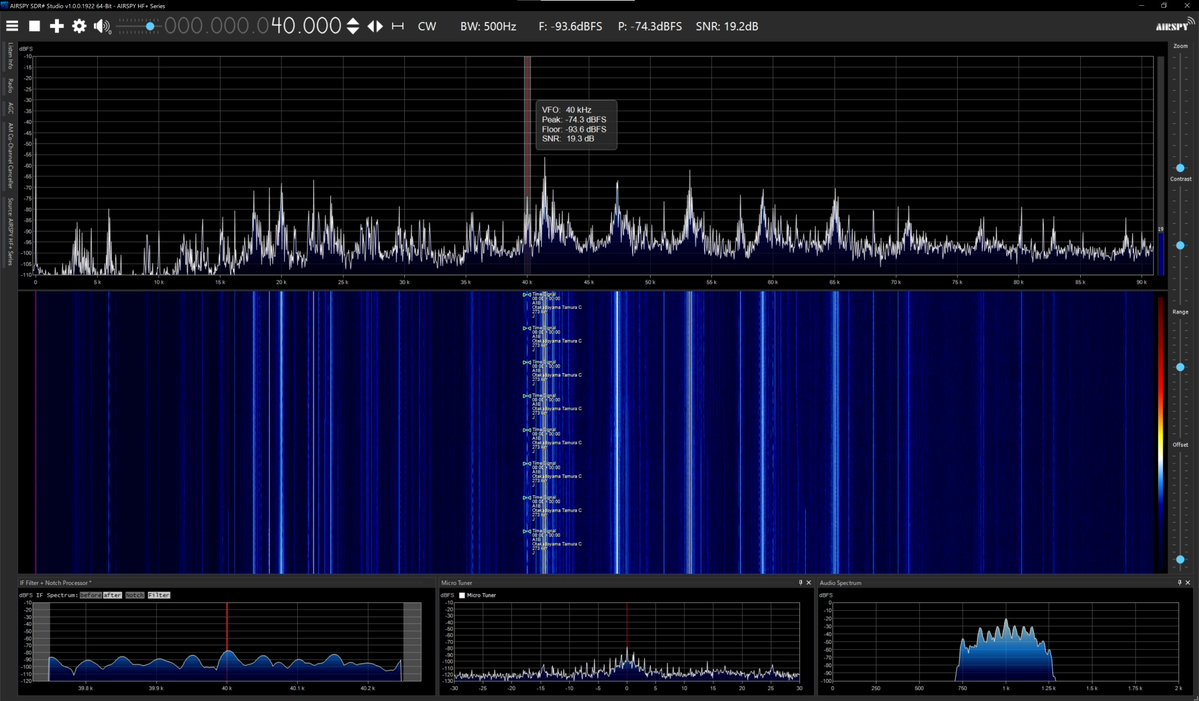 radiosiesta's tweet photo. 今しがたのVLF
21.1、22.2、40、60kHzは入感中
25kHzは不感
54kHzはノイズのため入感確認ができません

おはようございます
#VLF
#Airspy
#SDRSharp
#YouLoop
#YouTwin
#YouTwist https://t.co/POqZ88yM0k