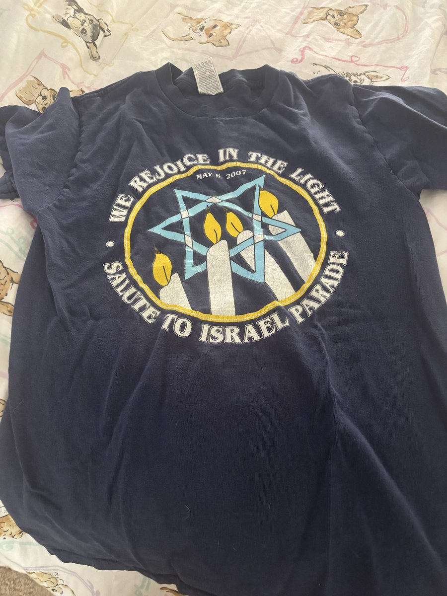 BettelFos's tweet photo. My daddy used to design the Israeli Day Parade T-Shirts for the Northeast Queens temples that walked together 🇮🇱 these are the last two we have but sharing these amazing relics because they are absolutely awesome 💙🤍 happy Israeli day parade NY https://t.co/AXgXDxKBs5