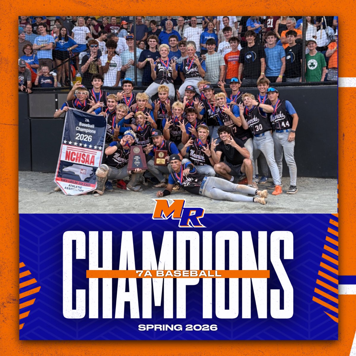 MavAthletics's tweet photo. MAKE IT 8️⃣ 🏆 Tough. Resilient. Champions!! So proud of these boys and their coaches for the way they battled back to win two straight and bring home State Title No. 8 for Marvin Ridge this year!! 🧡💙 @AGHoulihan @UCPSNCAthletics @UCPSNC https://t.co/FPqTx92SBN