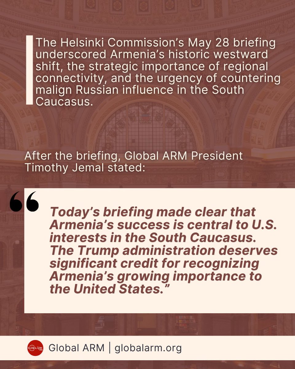 globalarm_us's tweet photo. Global ARM supported a Helsinki Commission congressional briefing on strengthening U.S.-Armenia relations, Armenia’s upcoming parliamentary elections, and the strategic implications of TRIPP.

Find full briefing's recording here: https://t.co/bWLGOCJw4K https://t.co/s6d2a2p1yv