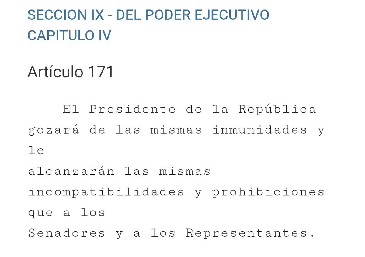 adomostoj's tweet photo. @ONVentura goza de las mismas inmunidades...que los senadores y representantes. Los senadores y representantes tienen esas inmunidades desde su elección. La condición de presidente electo le genera el vínculo con la función pública, con inmunidades incompatibilidades y prohibiciones. https://t.co/4GGcbxGJDV