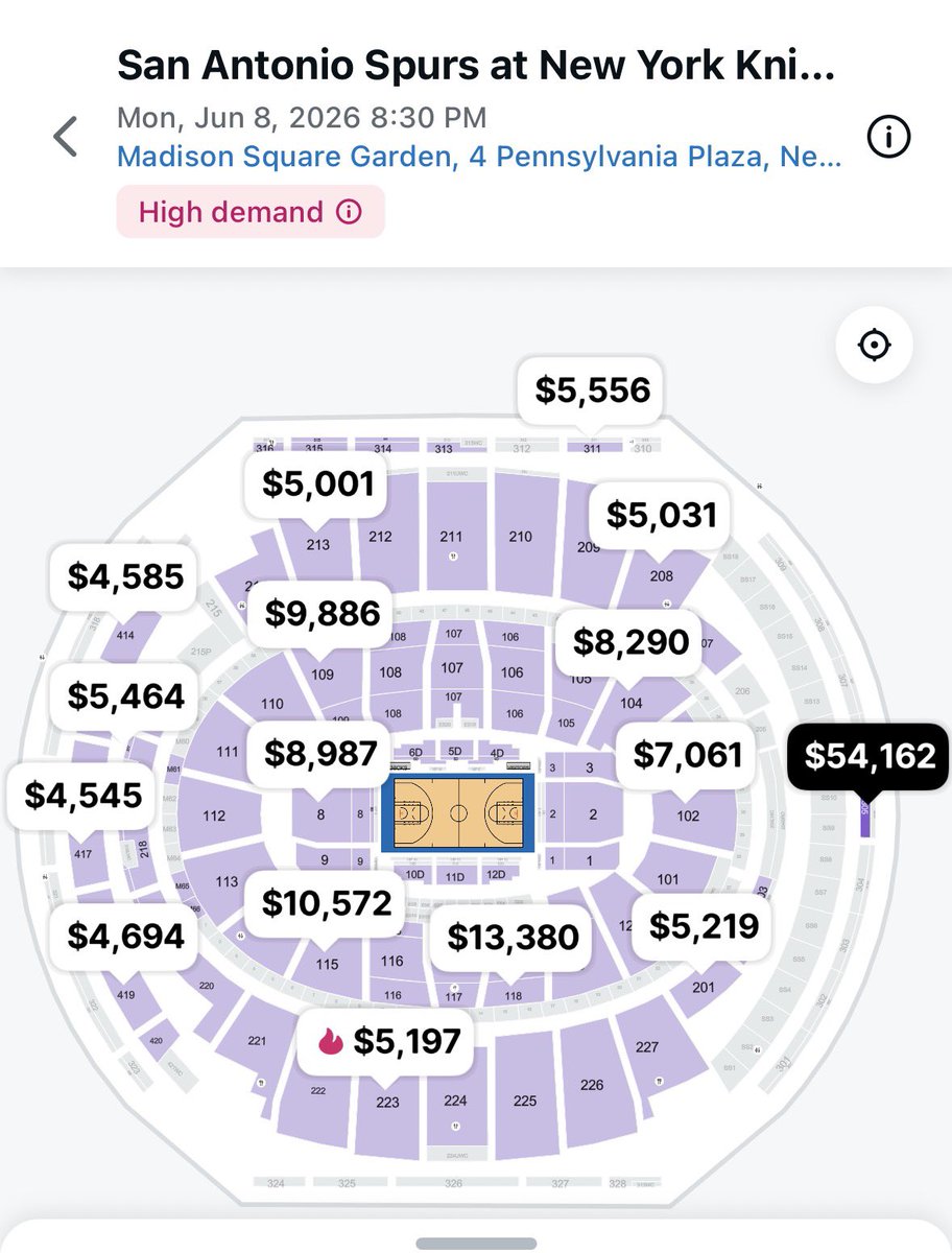 bcuban's tweet photo. I'm going to be on NYC next week so I thought I'd take a look. I like the person "shooting his shot" at 54k in the nosebleeds... is that a suite? https://t.co/VEUkUs69Ej
