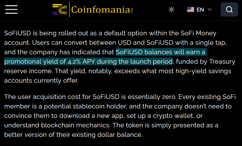insiderinvests's tweet photo. Holy sh*t

RUMOR: $SoFi will offer 4.2% APY on its stablecoin https://t.co/UK1H2TB1mg