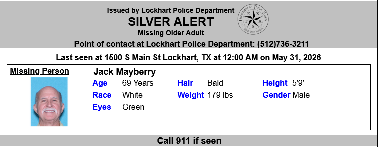 TX_Alerts's tweet photo. ACTIVE SILVER ALERT for Jack Mayberry from Lockhart, TX, on 5/31/2026. https://t.co/h0vF6XKNIj