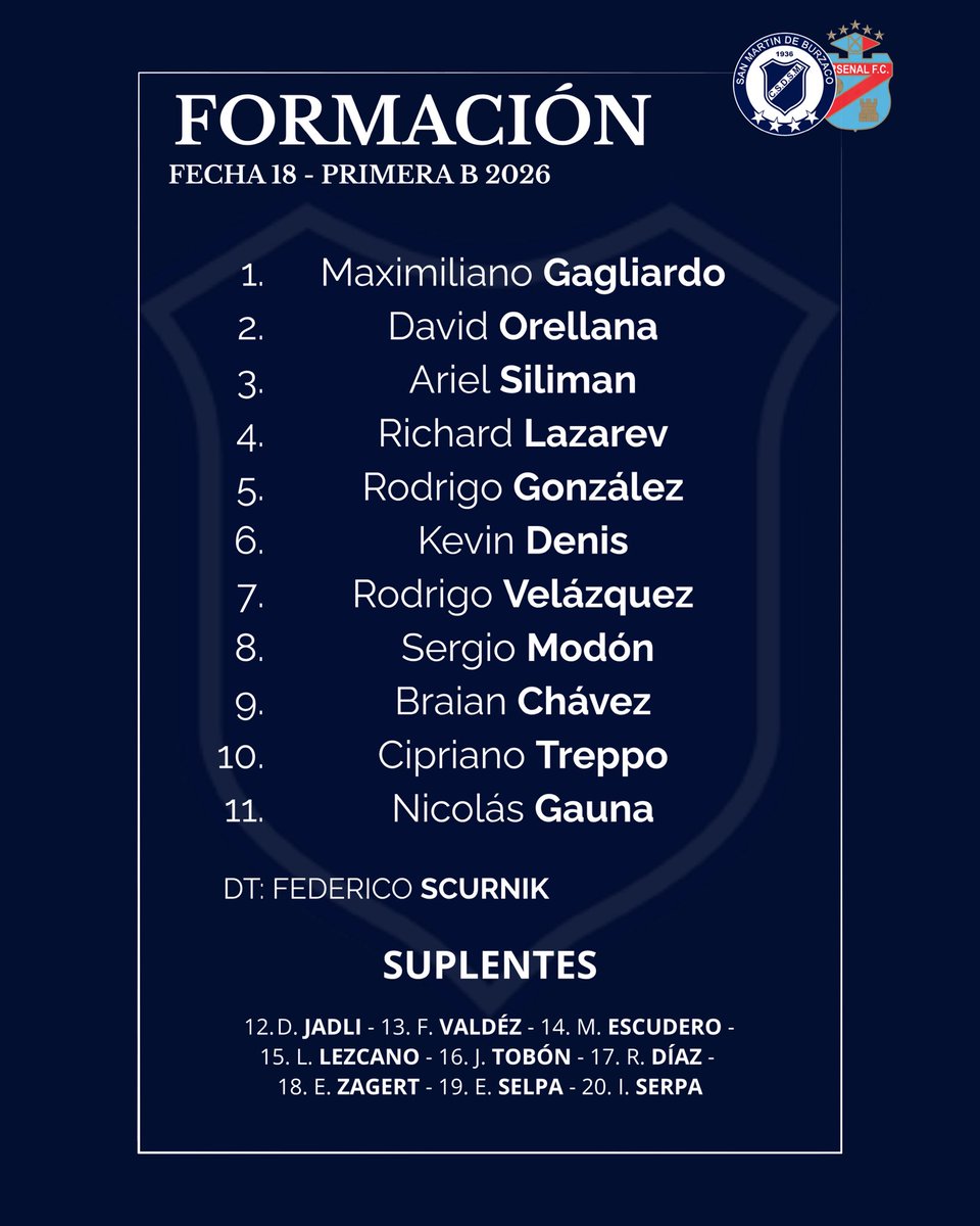 SanMartinBurz's tweet photo. β½οΈ πΌπΓ πππππΌ π½ππππΌπΎπ:
Los 11 de Sanma para enfrentar a Arsenal βοΈ
#CSDSM https://t.co/4CQXSYoVYO
