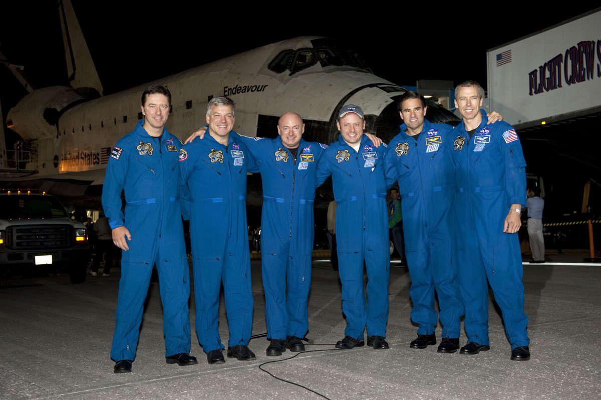 NASAhistory's tweet photo. The crew of STS-134 celebrated with their ride OTD 15 years ago after landing at NASA's Kennedy Space Center.

With this 25th night landing of the Shuttle Program, Endeavour had completed its final mission. https://t.co/BDzKGTo3fM