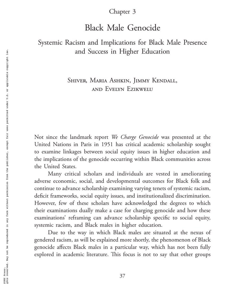 obatunse's tweet photo. This chapter discusses how college-educated Black males in the workforce are essentially genocide survivors among their peers. There is so much institutional investment in preventing Black males from becoming leaders in their communities and society, generally. https://t.co/eAIUOJqtwv