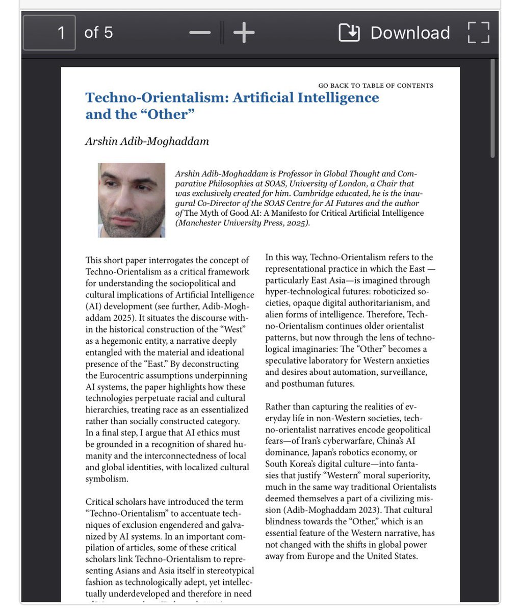 Adib_Moghaddam's tweet photo. ⚠️NEW Research: “Techno-Orientslism: Artificial Intelligence and the Other”American Political Science Association @APSAtweets  FREE Download here⚠️ https://t.co/7DHgikJjoE https://t.co/BujERZ04ct