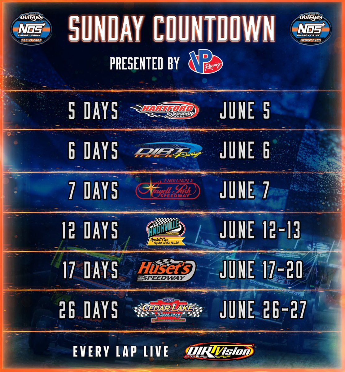 WorldofOutlaws's tweet photo. Might as well count the days to the next races since we don’t get to race today ⏳ https://t.co/Ew3Q792Wcy