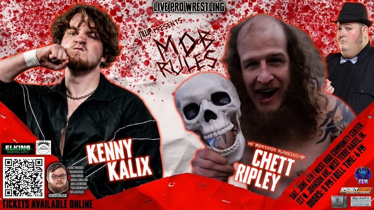 NewWavePro's tweet photo. ‼️KENNY KALIX VS CHETT RIPLEY‼️
When the opportunity to come to New Wave Pro came a knocking at Kenny Kalix’s door…Kenny Answered! 
Chett Ripley Was still slated to be at #NWPMobRules and a new opponent was found! 
@Kenny_Kalix_TOL 
🎟️TICKETS ARE AVAILABLE🎟️
https://t.co/48BzD1HeWc
June 6th, 2026 
VIP Doors: 4:00PM
Reg. Doors: 5:00PM
Bell Time: 6:00PM
West Vigo Community Center 
127 W Johnson Ave, West Terre Haute, IN
#Wrestling #ProWrestling #NewWavePro
#Indiana
