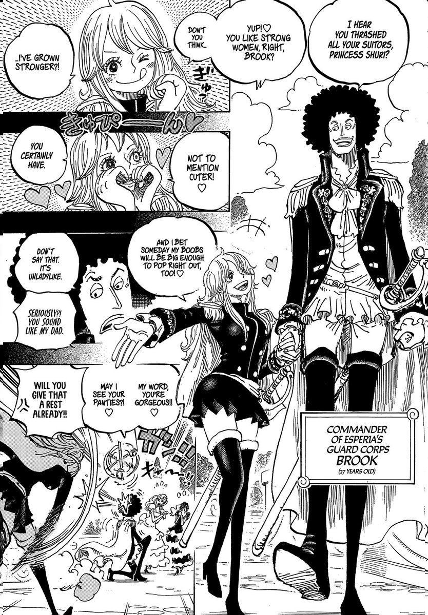 firsyardha's tweet photo. My girl is genuinely in love with Brook and it's the funniest, cuuutest thing ever. Strong woman, music, even the panties line... Oda really gave us a Brook fangirl who never moved on.
I LOVE HER SO MUCH
#onepiece1184 #Gunko #Shuri #Brook #Esperia #ElbafArc #ONEPIECE https://t.co/EmU7BeV8Y5