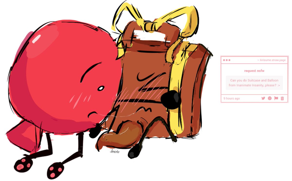 kirisuneishorny's tweet photo. (repost, fixed something that was bugging me)
hot take. balloon is SOOOOO much better off with suitcase than nickel. # suitloonforlife 
#iinsfw #inanimateinsanitynsfw #oscnsfw https://t.co/WTGsVAtMGS