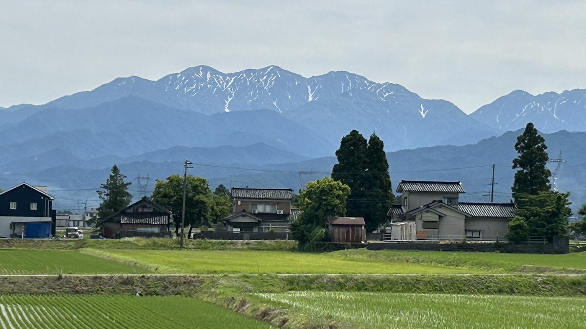 simop5670826's tweet photo. 次の目的地に向かう道中から見えた立山連峰（だと思う😅）
めちゃ雄大で、美しかったです https://t.co/rPfx6rKznD