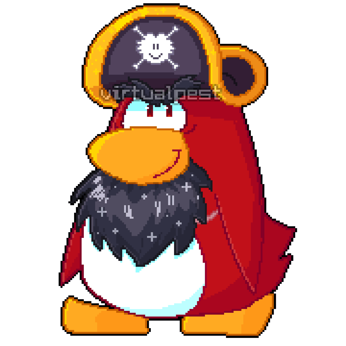 virtualpest's tweet photo. hello littler captain rockhopper 
i wish i could use aseprite for this but my computer stopped working grrrrr https://t.co/0y8PTStr4L