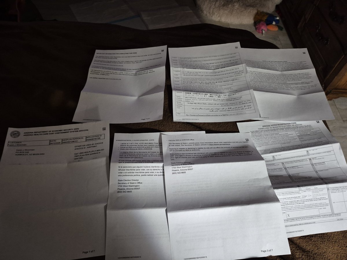 Godloves07's tweet photo. @seanhannity All these copies came in one letter it was to tell me after applying for Access I was denied for $3 a month over my $1,333 in Social Security. But they also needed to send me all these copies to let me know I can vote in any language I need to but no ID required Medicaid denied https://t.co/IOEZBS8GDP