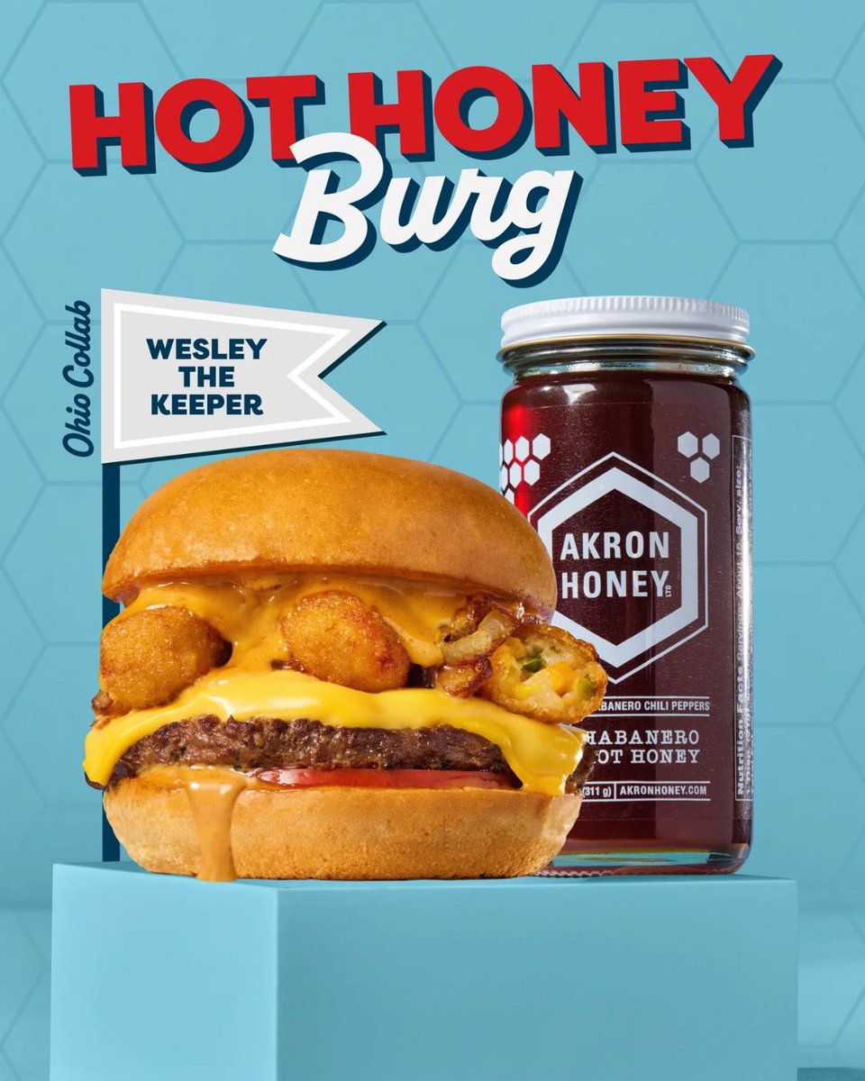 SwensonsDriveIn's tweet photo. You won't bee-lieve this Ohio-born collab lineup for June... 🍯🍔🍋💕 @AkronHoney https://t.co/l421t0FVDF