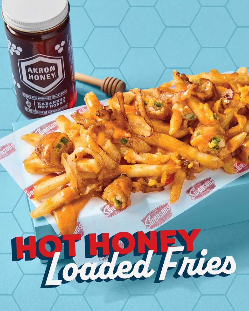 SwensonsDriveIn's tweet photo. You won't bee-lieve this Ohio-born collab lineup for June... 🍯🍔🍋💕 @AkronHoney https://t.co/l421t0FVDF